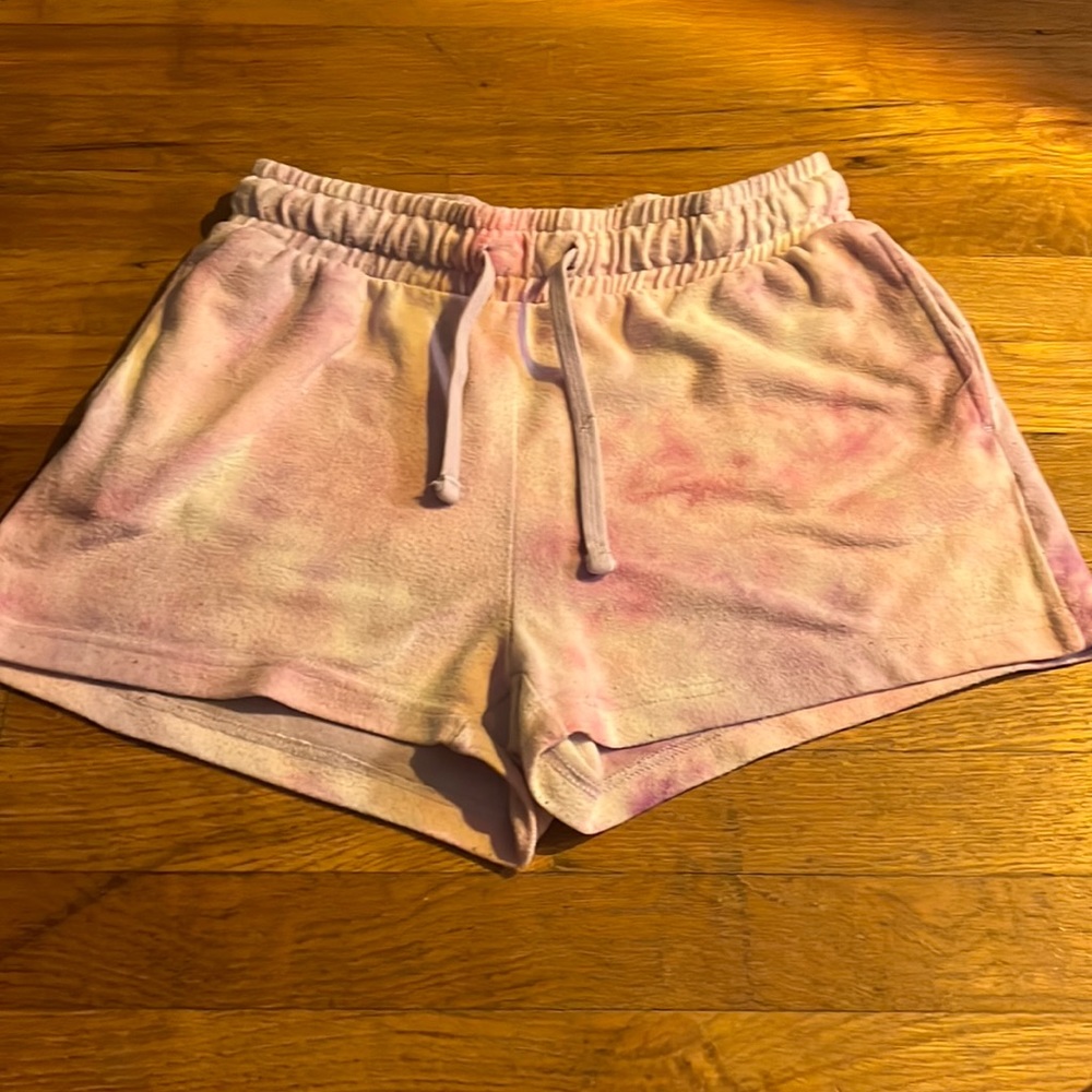purple and pink tie dye lounge shorts